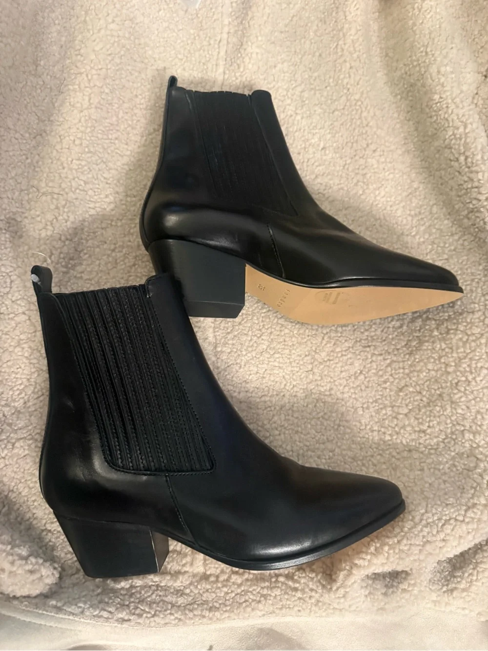 Sandro Black Leather Pointed Chelsea Ankle Boots